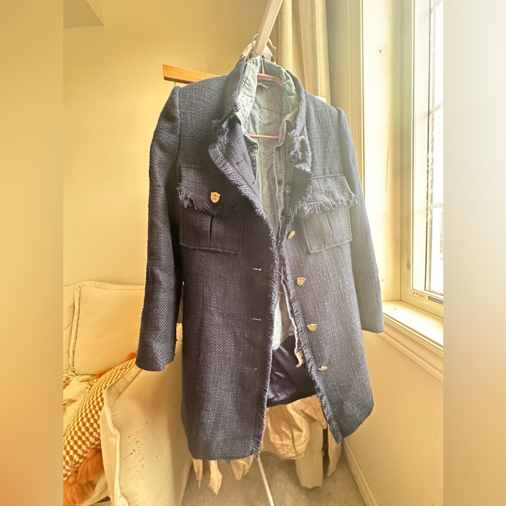 Tweed Navy Blue thick heavy jacket - Picture 2 of 11